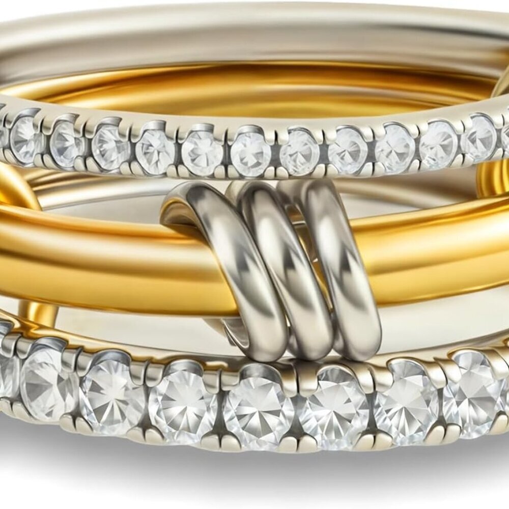 Stackable Rings Women Gold Silver CZ Non Tarnish Multi-Link Jewelry Set